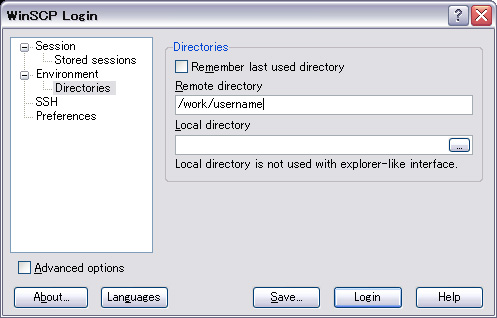 WinSCP directory setting